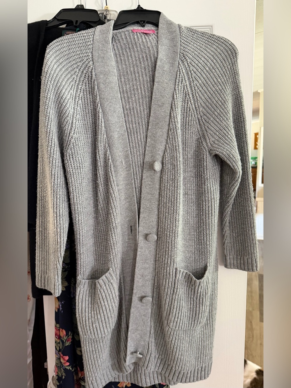 Woman Within Gray Ribbed Long Cardigan